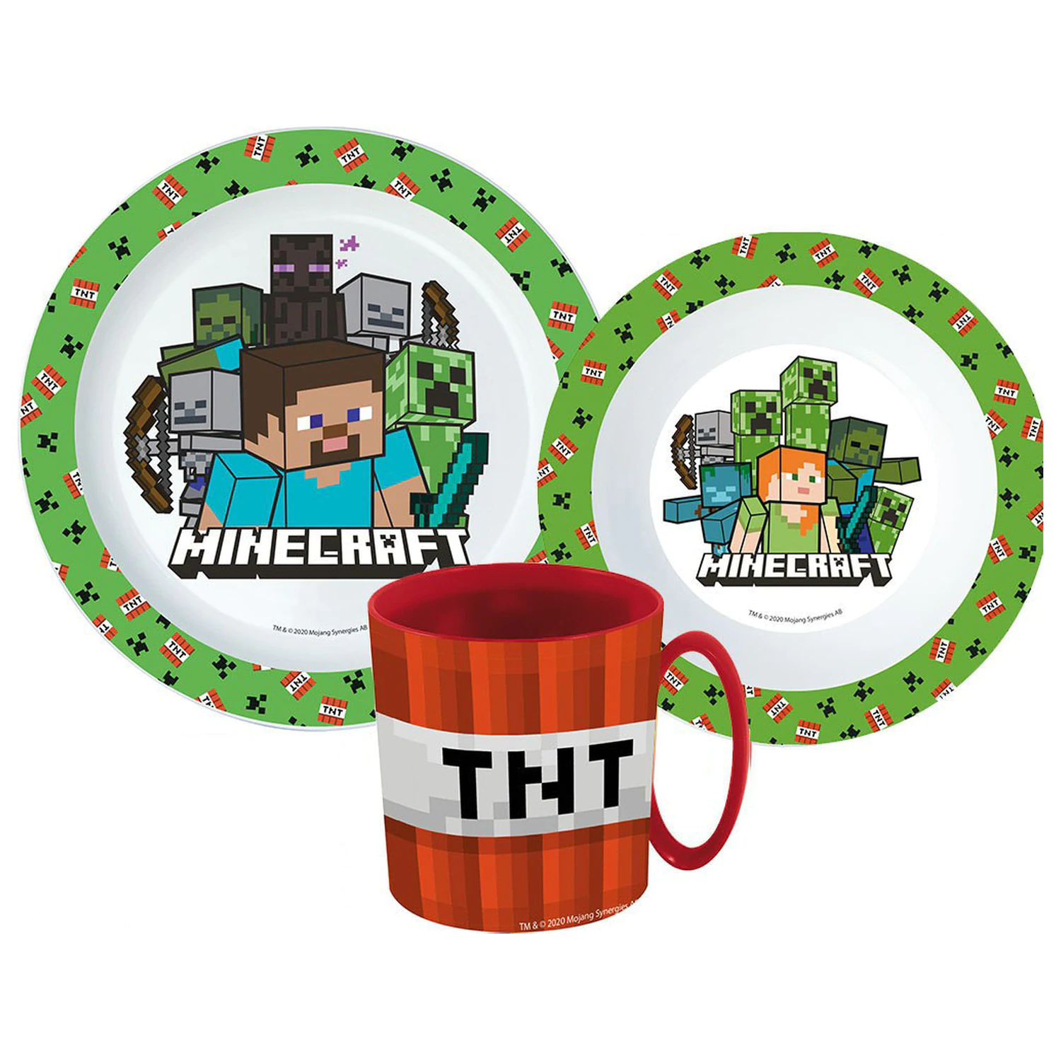 Minecraft Creeper Geschirrset, Mikro-Plastik Set mit Tasse 350 ml Produktfoto