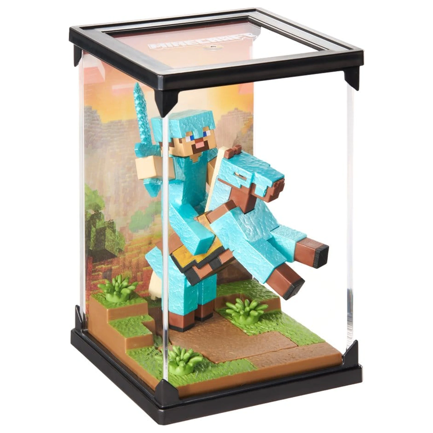 Minecraft Figur Diorama Diamant Rüstung Steve und Pferd 18 cm Produktfoto