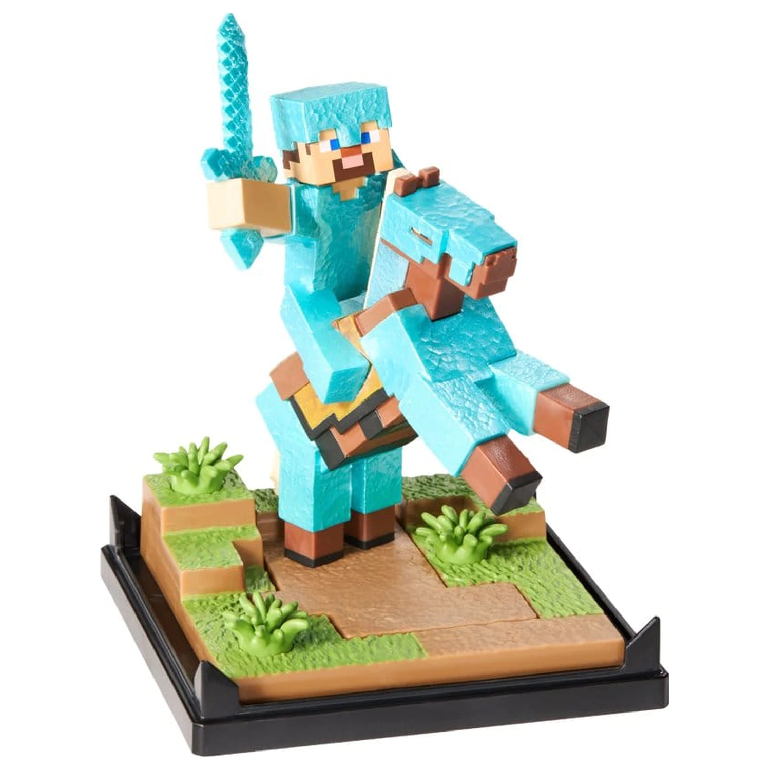 Minecraft Figur Diorama Diamant Rüstung Steve und Pferd 18 cm Produktfoto