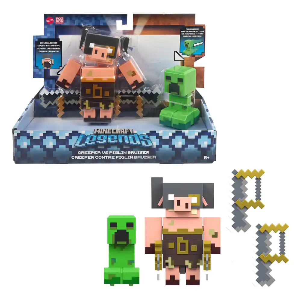 Minecraft Legends Actionfiguren 2er-Pack Creeper vs Piglin Bruiser 8 cm Produktfoto