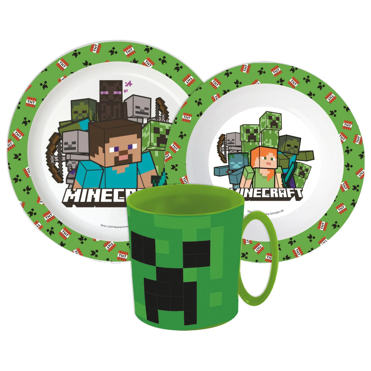 Minecraft Pixelcraft Geschirrset, Mikro-Kunststoff Set mit Tasse Produktfoto