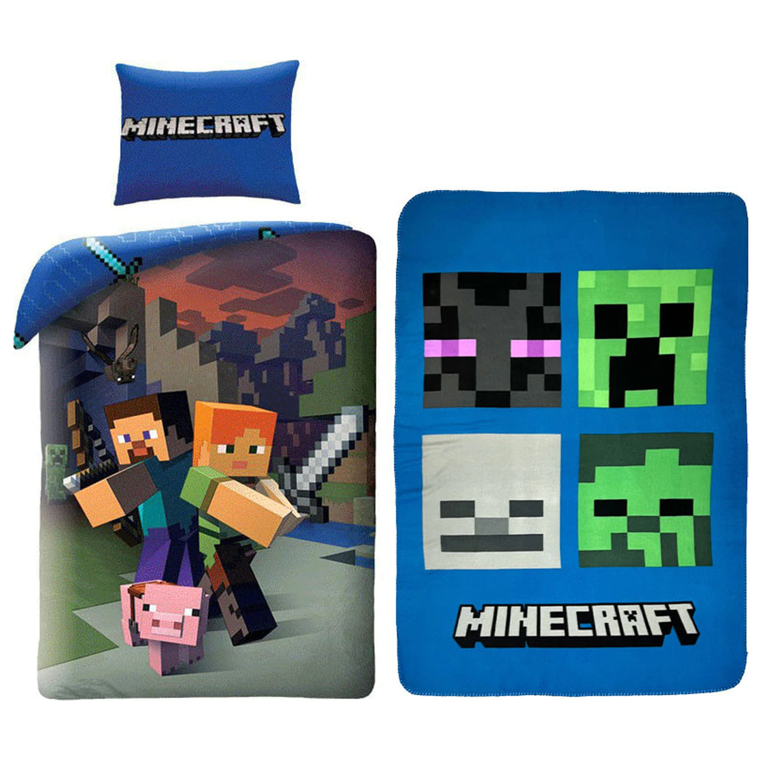 Minecraft Steve und Alex Bettbezug und Fleece Decken Set Produktfoto