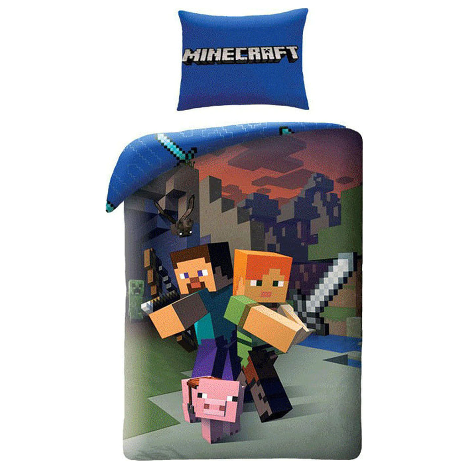 Minecraft Steve und Alex Bettbezug und Fleece Decken Set Produktfoto