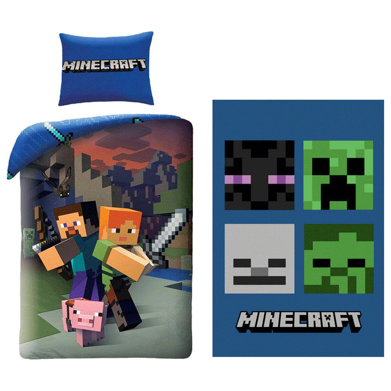 Minecraft Steve und Alex Bettbezug und Fleece Decken Set Produktfoto