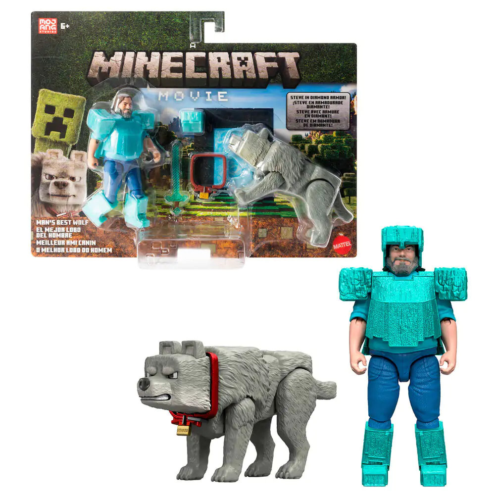 Minecraft The Movie Steve & Wolf Set 2 Figuren Produktfoto