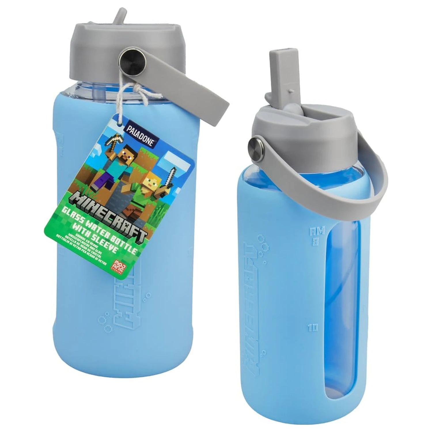 Minecraft Glas Trinkflasche mit Hülle Produktfoto