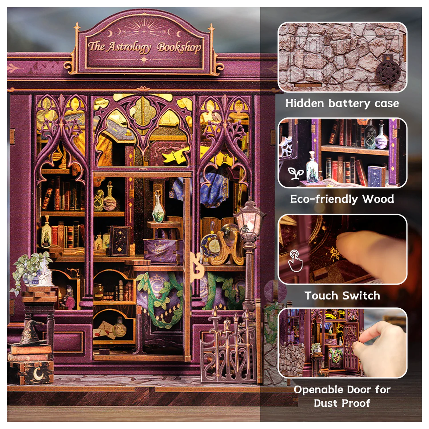 Miniaturhaus DIY Astrologie Buchhandlung 155teilig + LED-Licht Bausatz Produktfoto