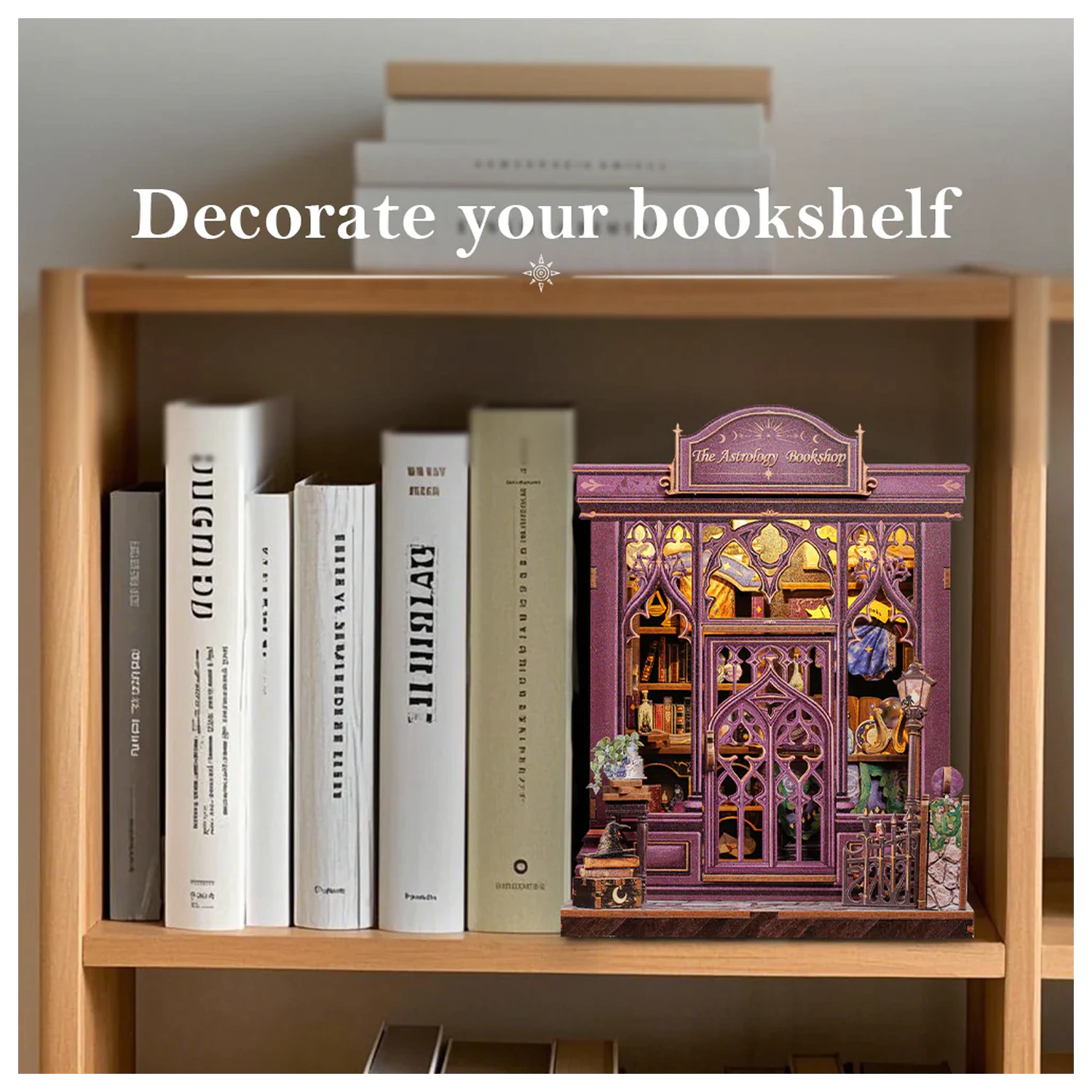 Miniaturhaus DIY Astrologie Buchhandlung 155teilig + LED-Licht Bausatz Produktfoto