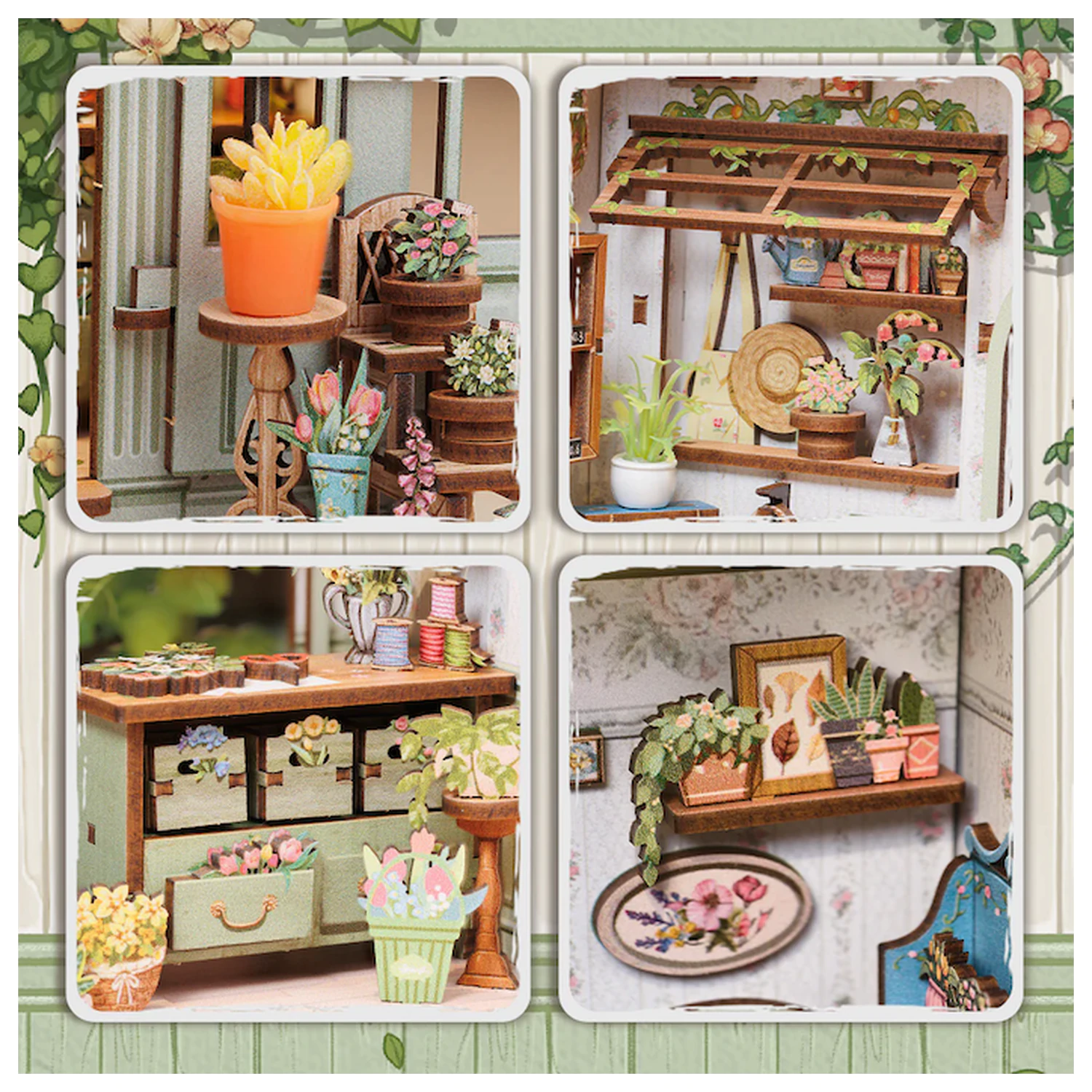 MINIATURHAUS DIY Green Life Buchladen 196 Teile + LED Licht Bausatz Produktfoto