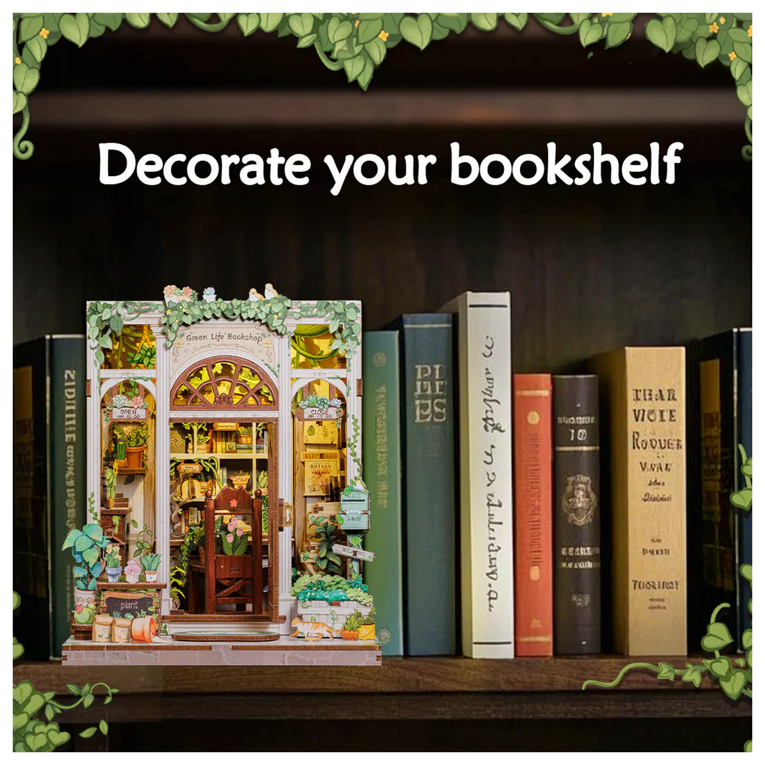 MINIATURHAUS DIY Green Life Buchladen 196 Teile + LED Licht Bausatz Produktfoto