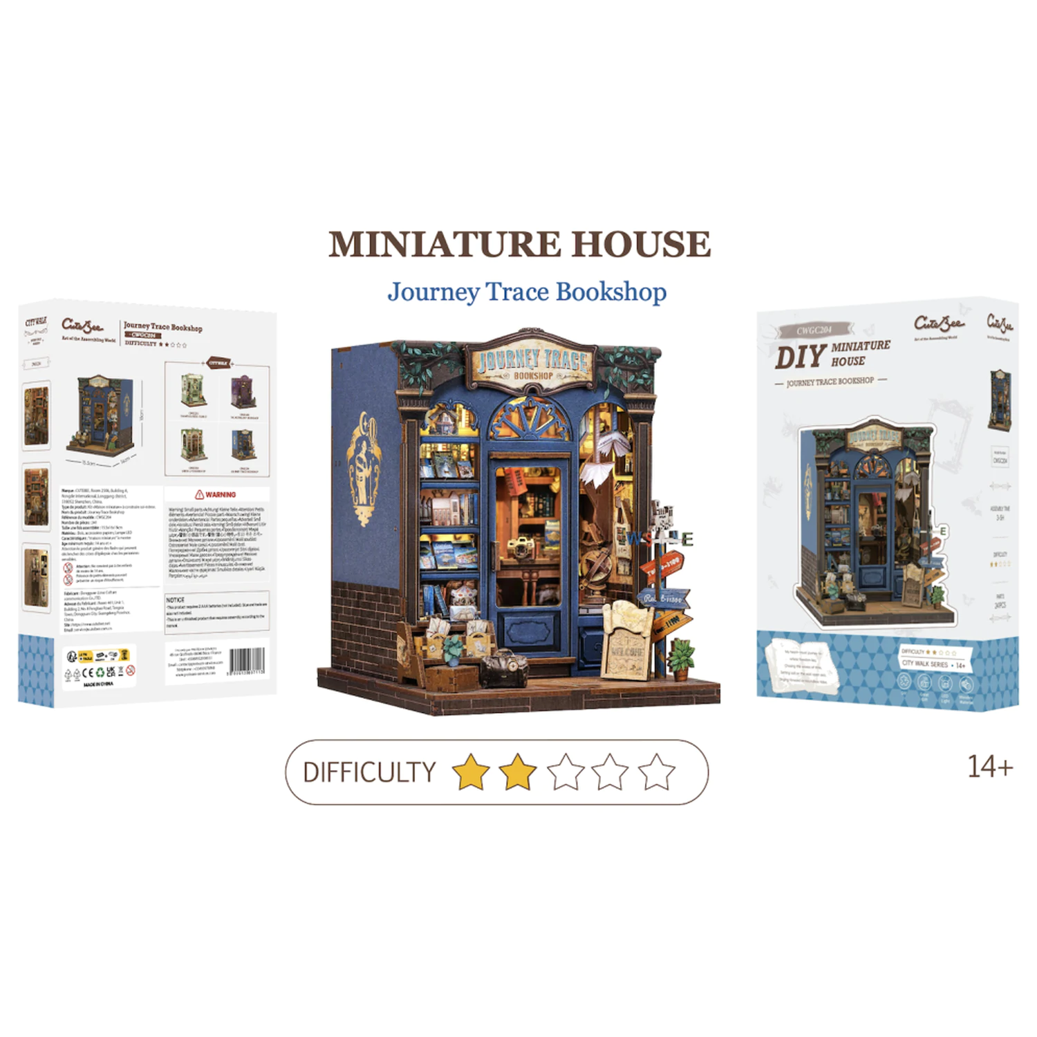 MINIATURE HOUSE DIY Journey Trace Bookshop 241 Dezibel + LED Licht Bausatz Produktfoto