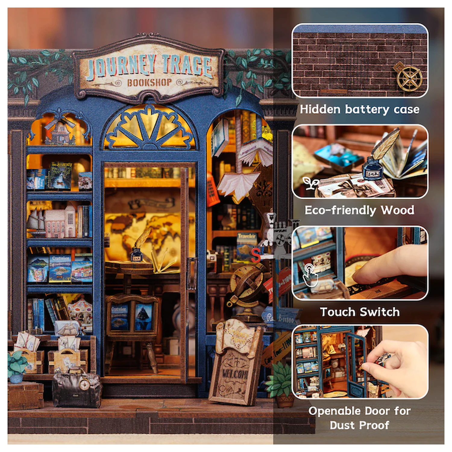 MINIATURE HOUSE DIY Journey Trace Bookshop 241 Dezibel + LED Licht Bausatz Produktfoto