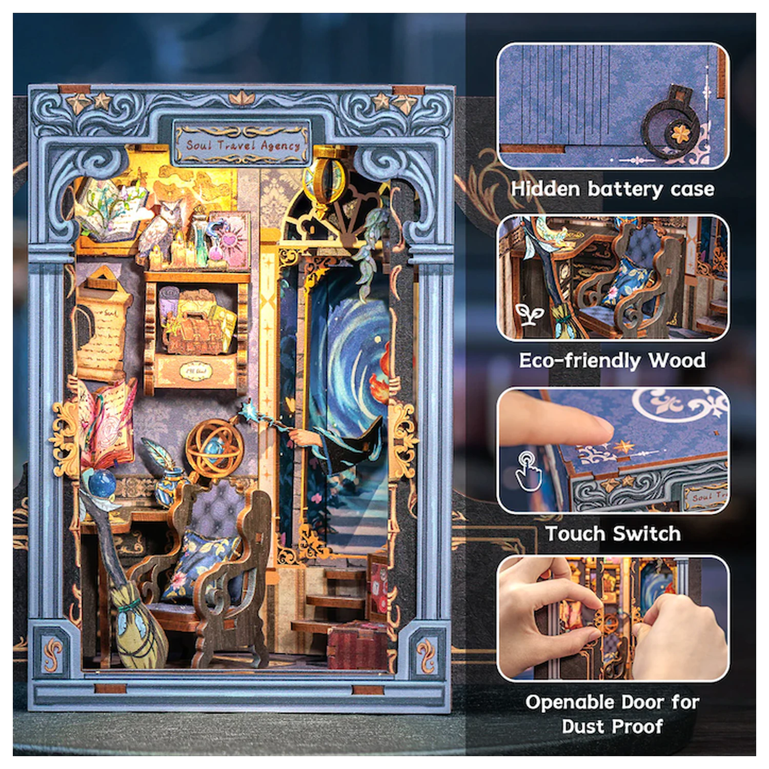 MINIATURE HOUSE DIY Soul Travel Agency 97tlg. + LED Licht Bausatz Produktfoto