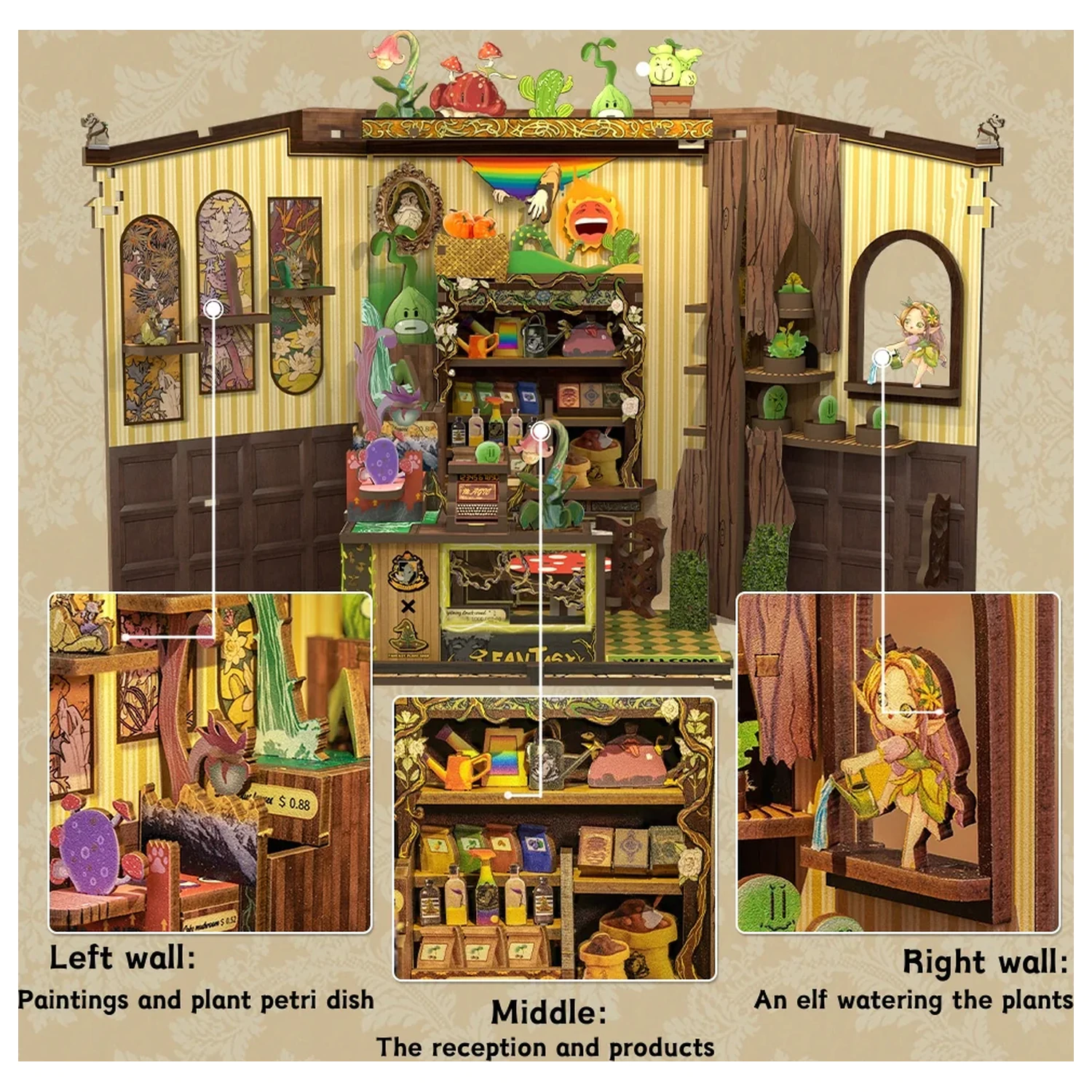 MINIATURE HOUSE DIY Fantasy Plant Shop 146 Teile + LED-Licht Bausatz Produktfoto