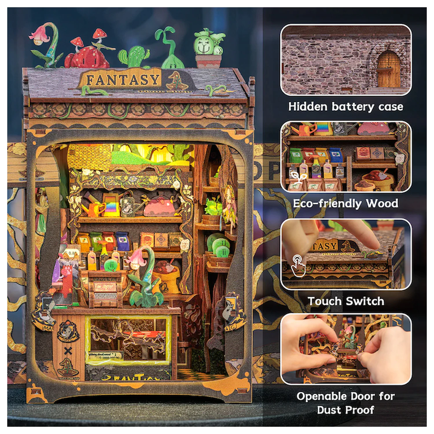 MINIATURE HOUSE DIY Fantasy Plant Shop 146 Teile + LED-Licht Bausatz Produktfoto