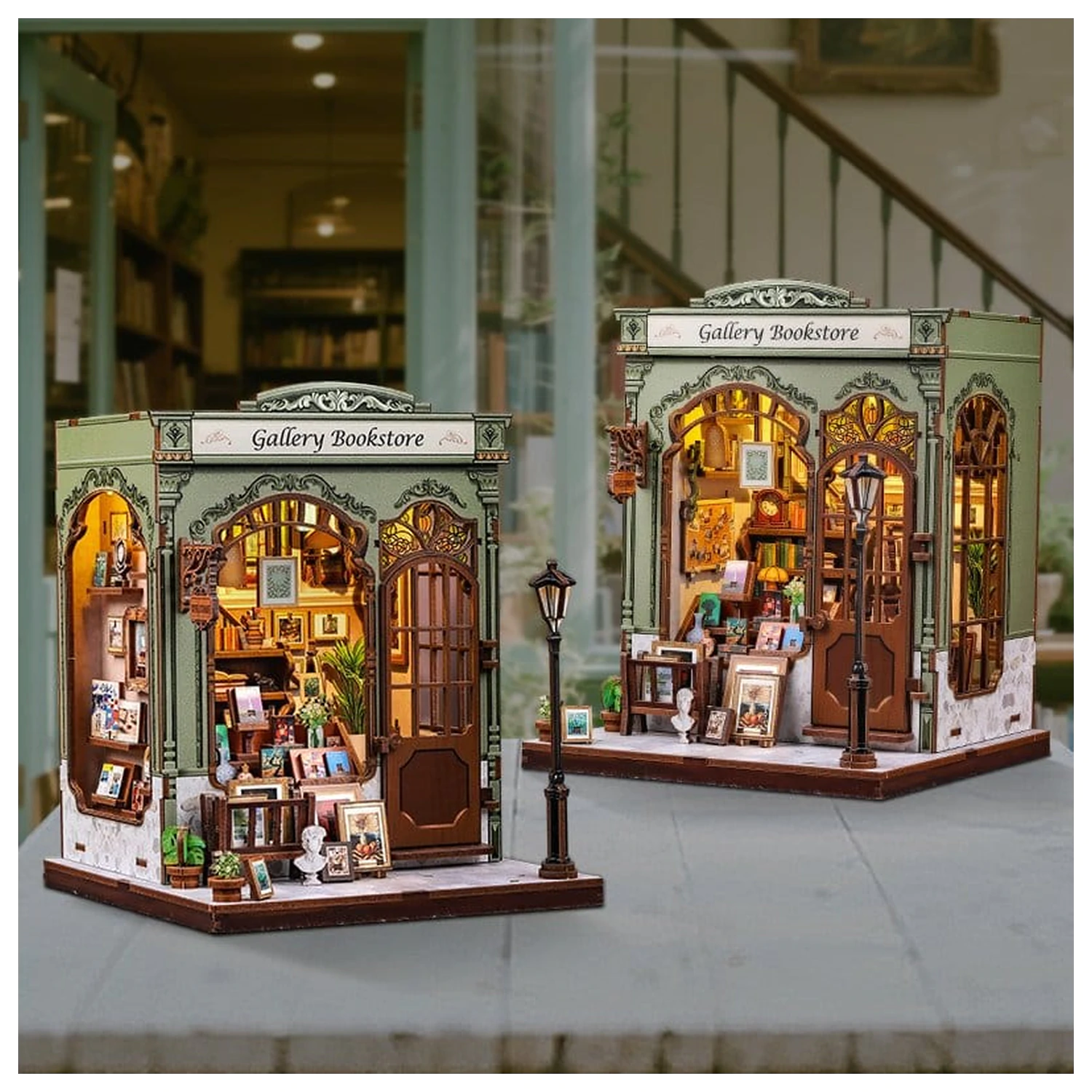 Miniatur Haus Modellbausatz Galerie Buchhandlung 20 x 16 cm Produktfoto