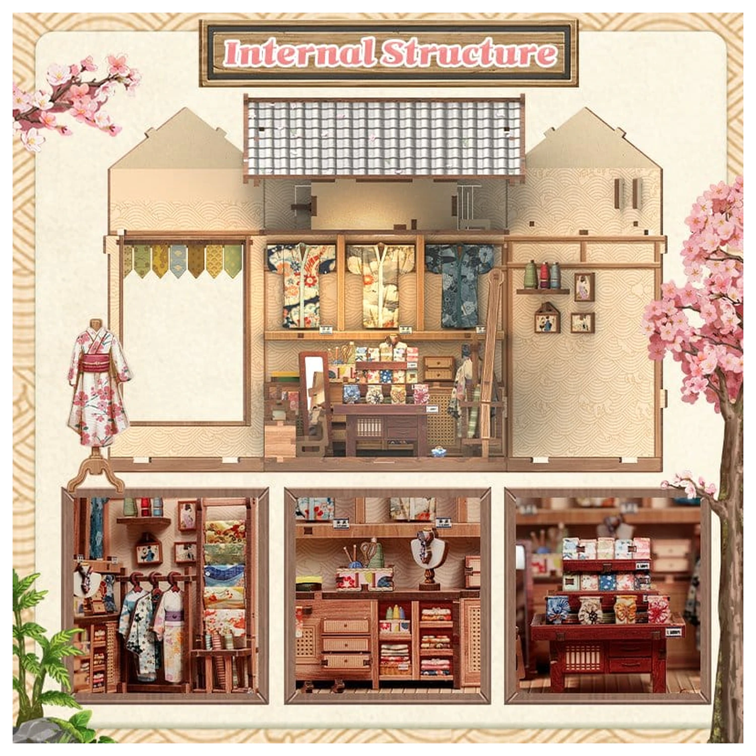 Miniatur Haus Modellbausatz Sakura O Kimono Shop 19 x 14 cm Produktfoto