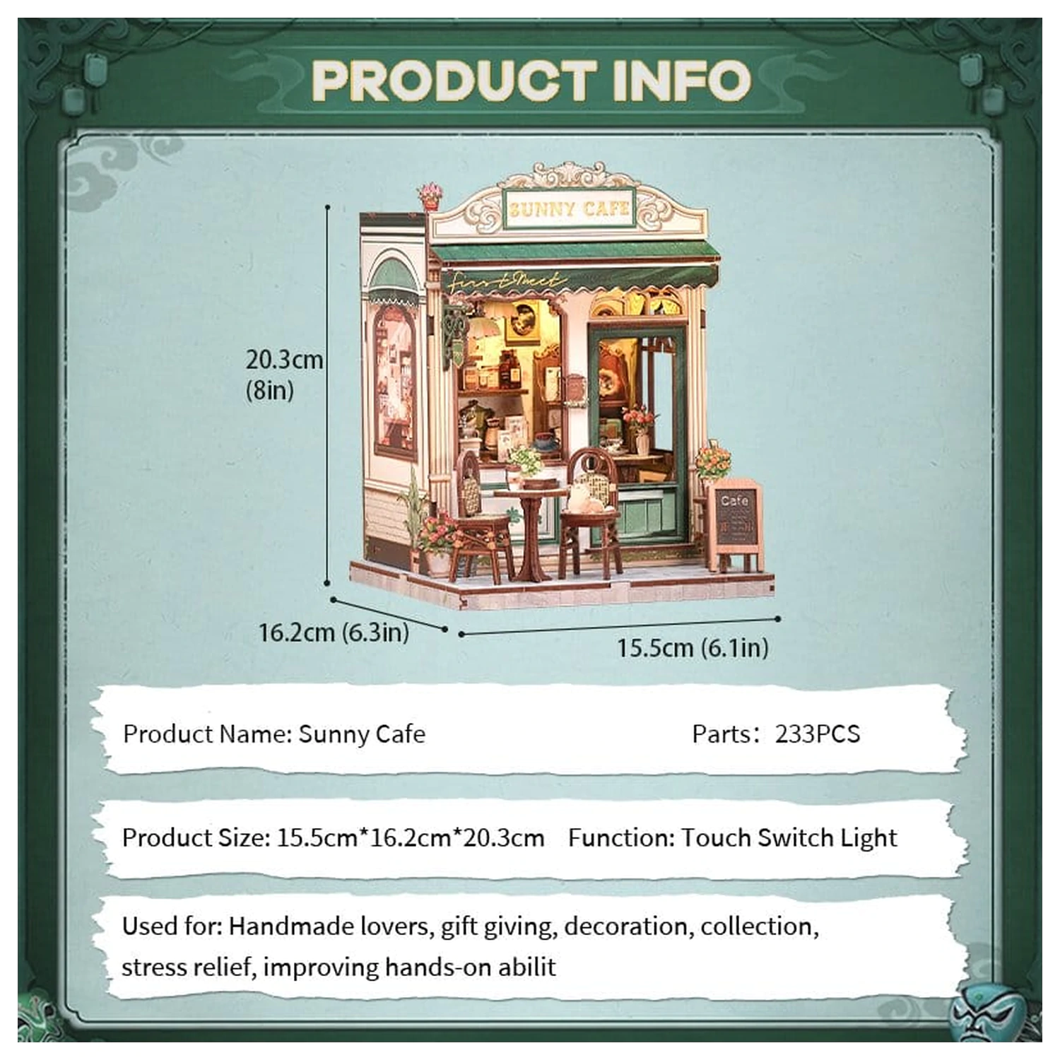 Miniatur Haus Modellbausatz Sunny Cafe 20 x 16 cm Produktfoto