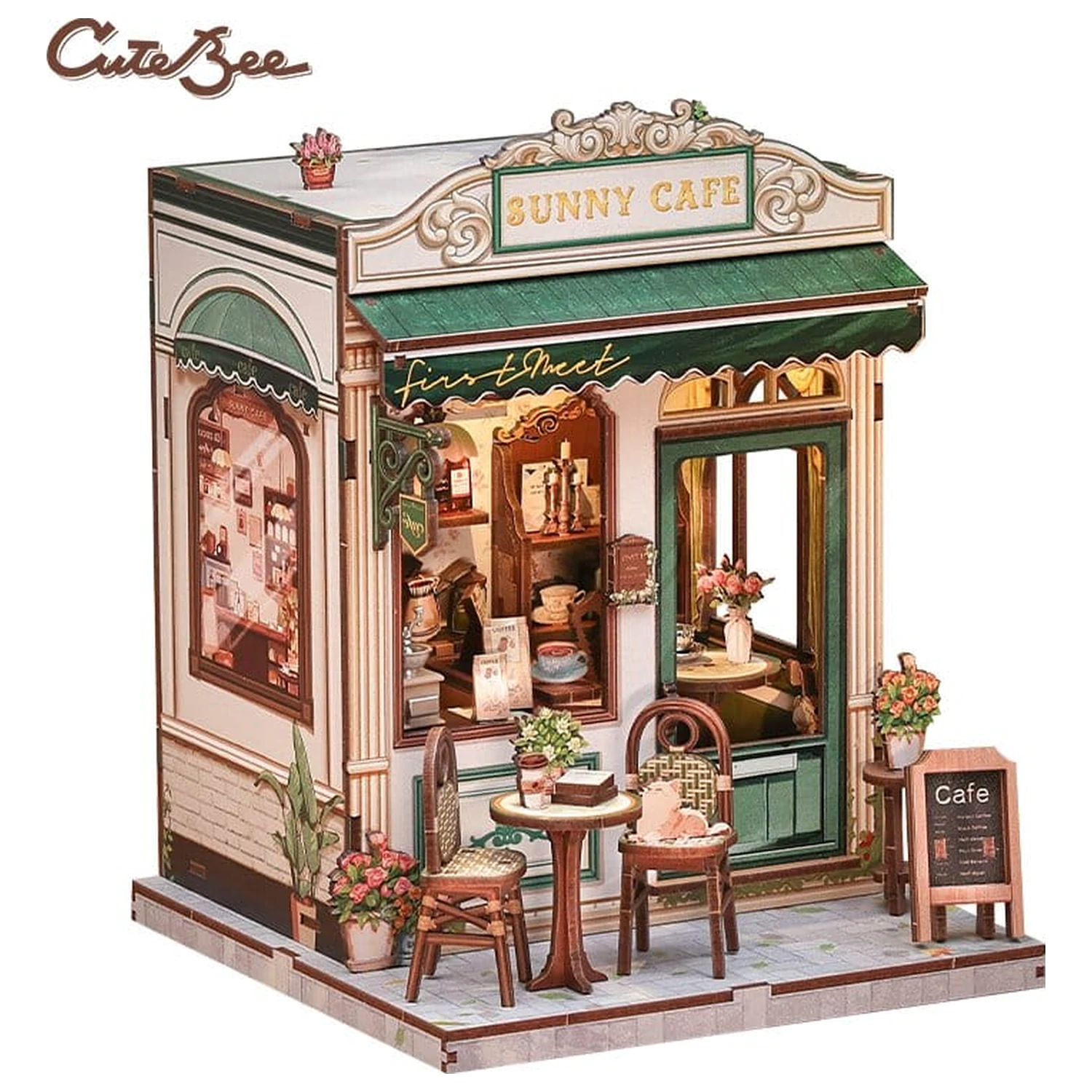 Miniatur Haus Modellbausatz Sunny Cafe 20 x 16 cm Produktfoto