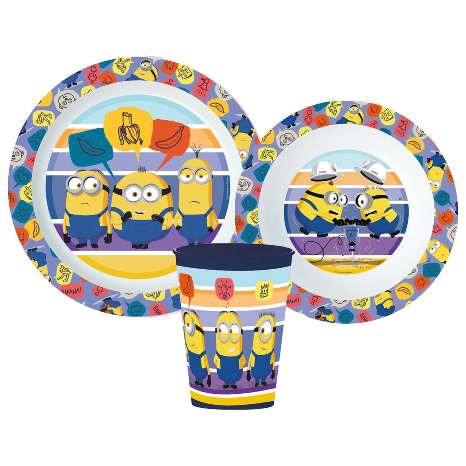 Minions gestreiftes Dinner Set, Mikroplastik Set, mit 260 ml Becher Produktfoto