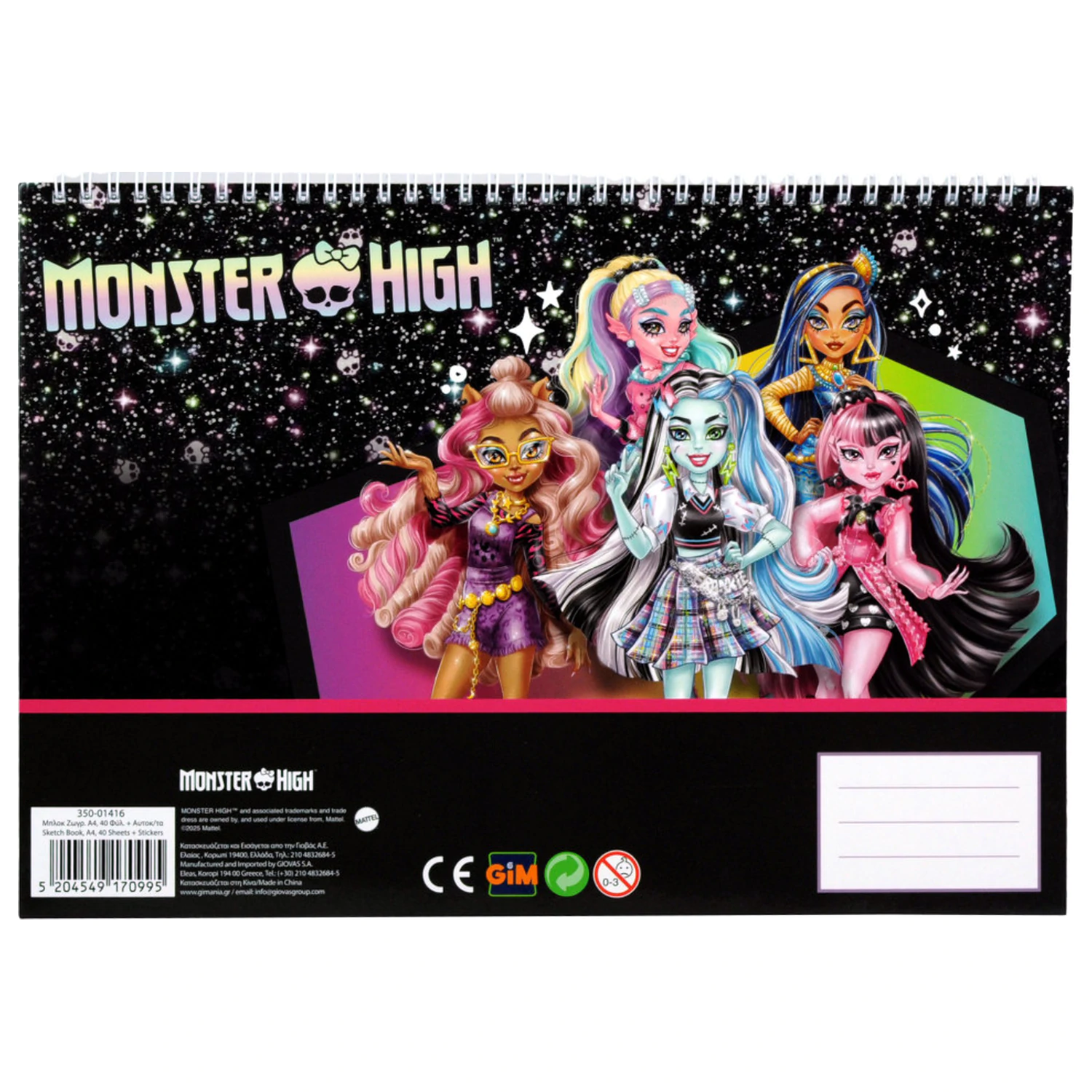 Monster High Crew A4 Spiral Skizzenbuch 40 Seiten mit Aufklebern Produktfoto
