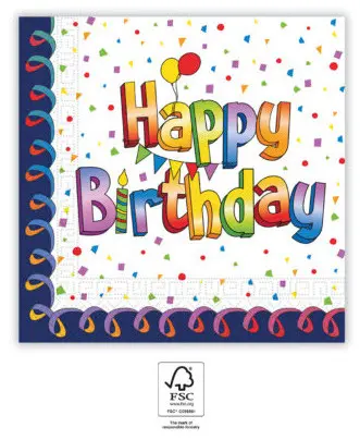 Multicolor Happy Birthday Servietten 20 Stück 33x33 cm FSC Produktfoto