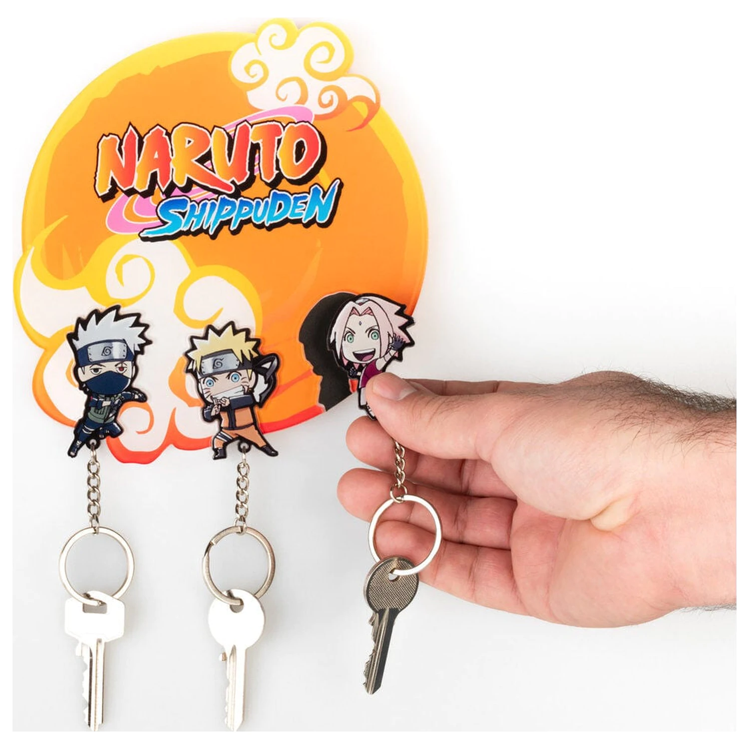 Naruto Shippuden Wand-Schlüsselhalter mit 3 Schlüsselanhängern Produktfoto