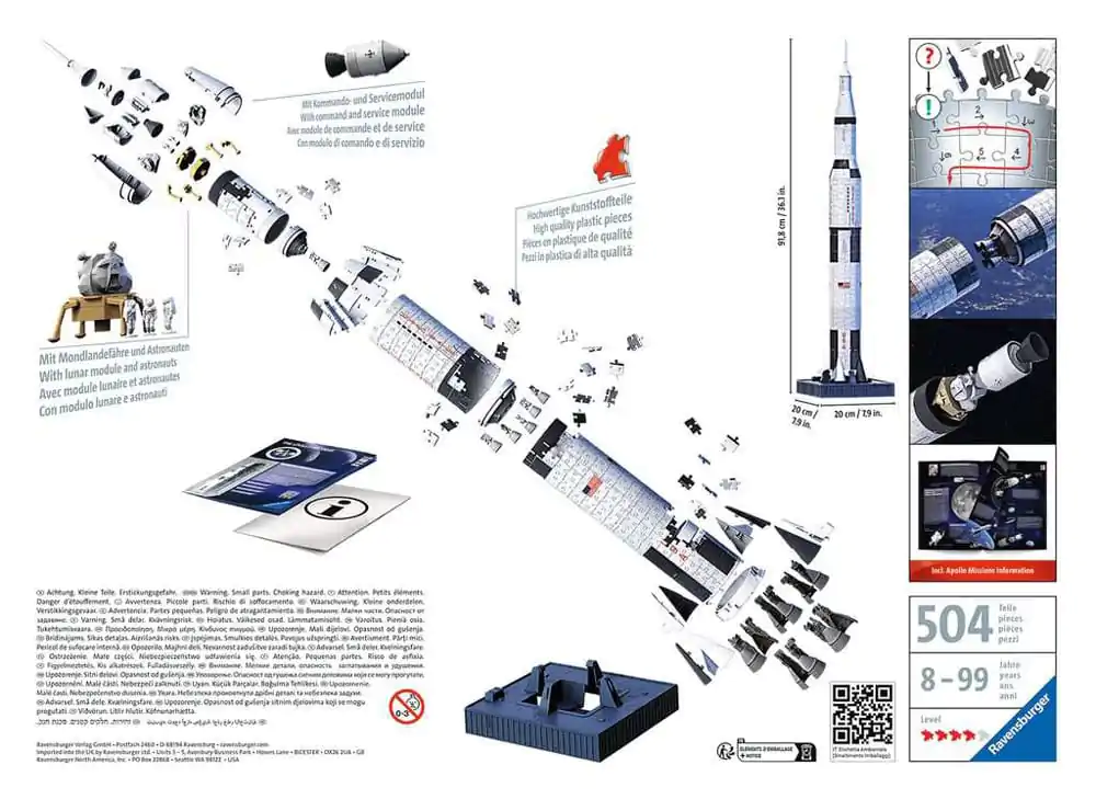 NASA 3D Puzzle Apollo Saturn V Rocket (504 Teile) Produktfoto