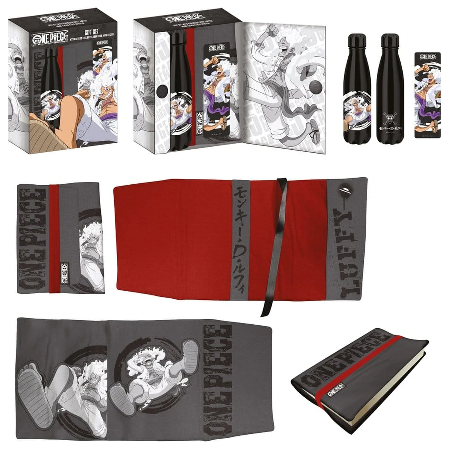 One Piece Edelstahlflasche, Sticker, Buchumschlag Geschenkset Luffy Produktfoto