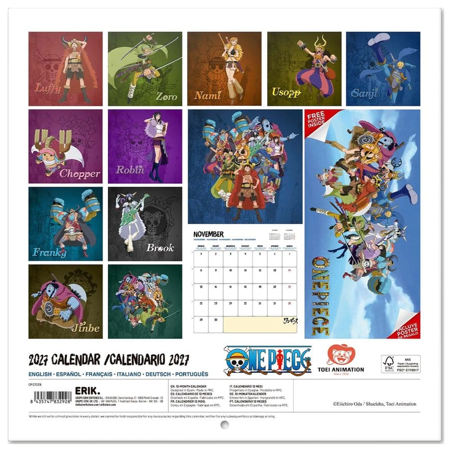 One Piece Wandkalender 2027 30 x 30 cm Produktfoto