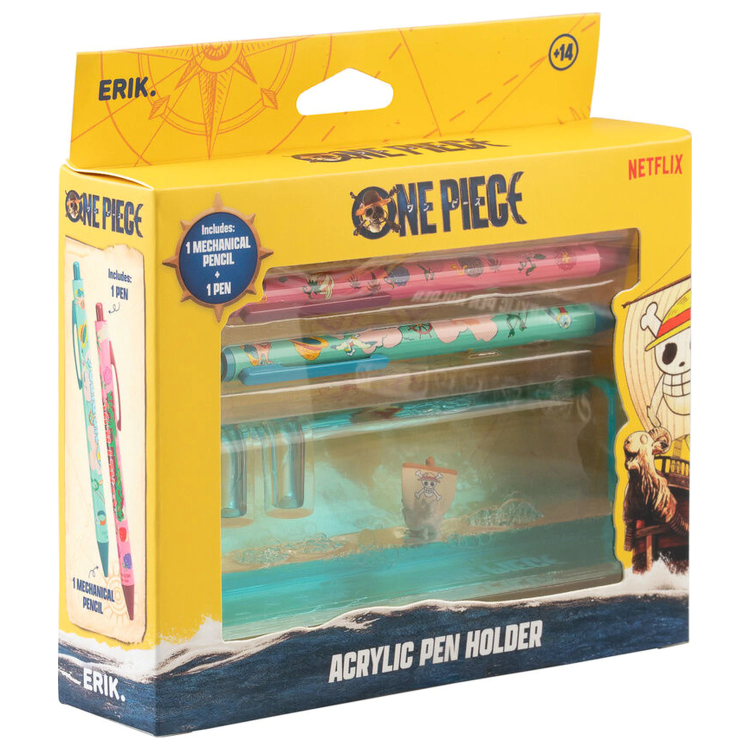 One Piece Going Merry Bleistift, Kugelschreiber und Acryl-Ständer Set Produktfoto