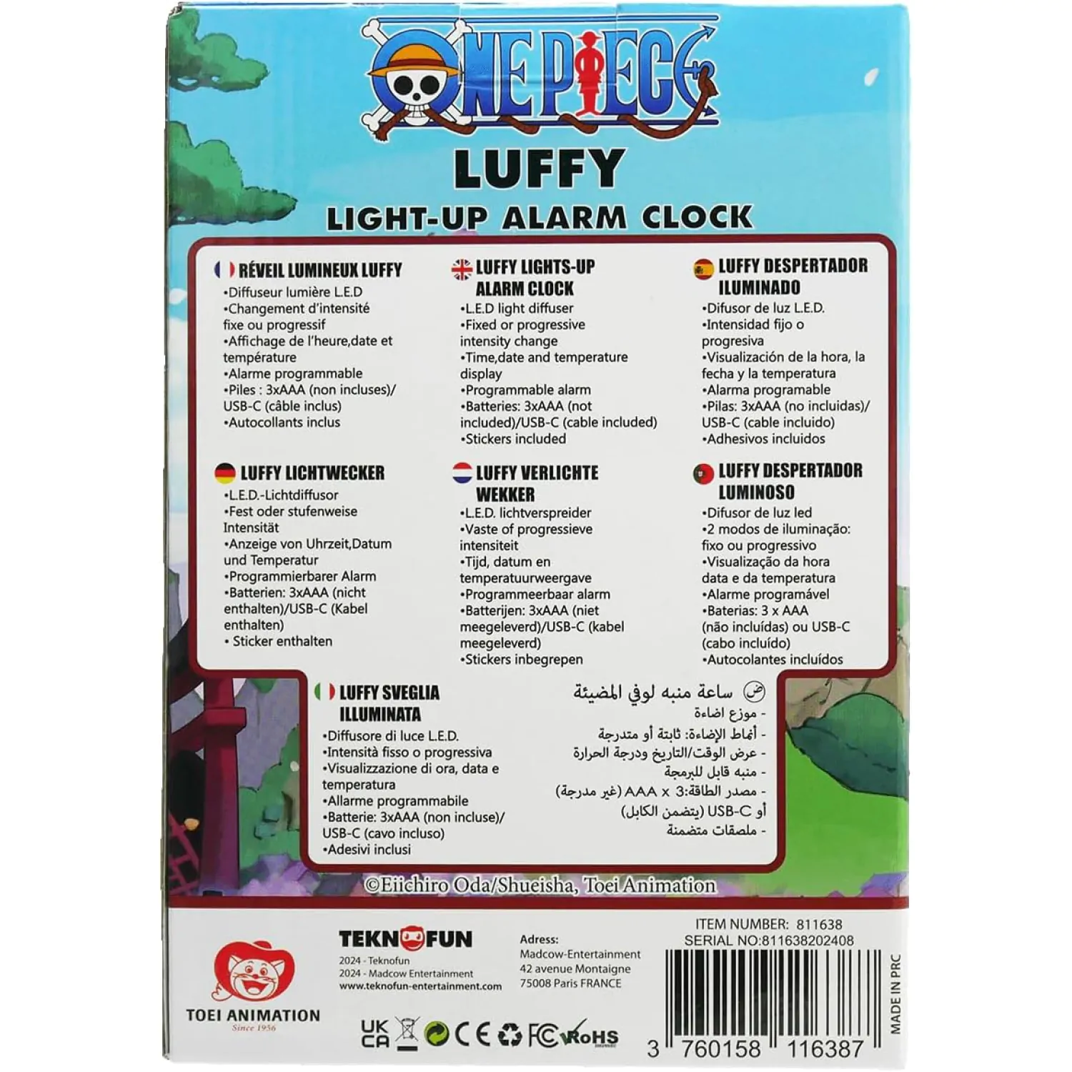 One Piece Wecker mit Licht Luffy 18 cm Produktfoto