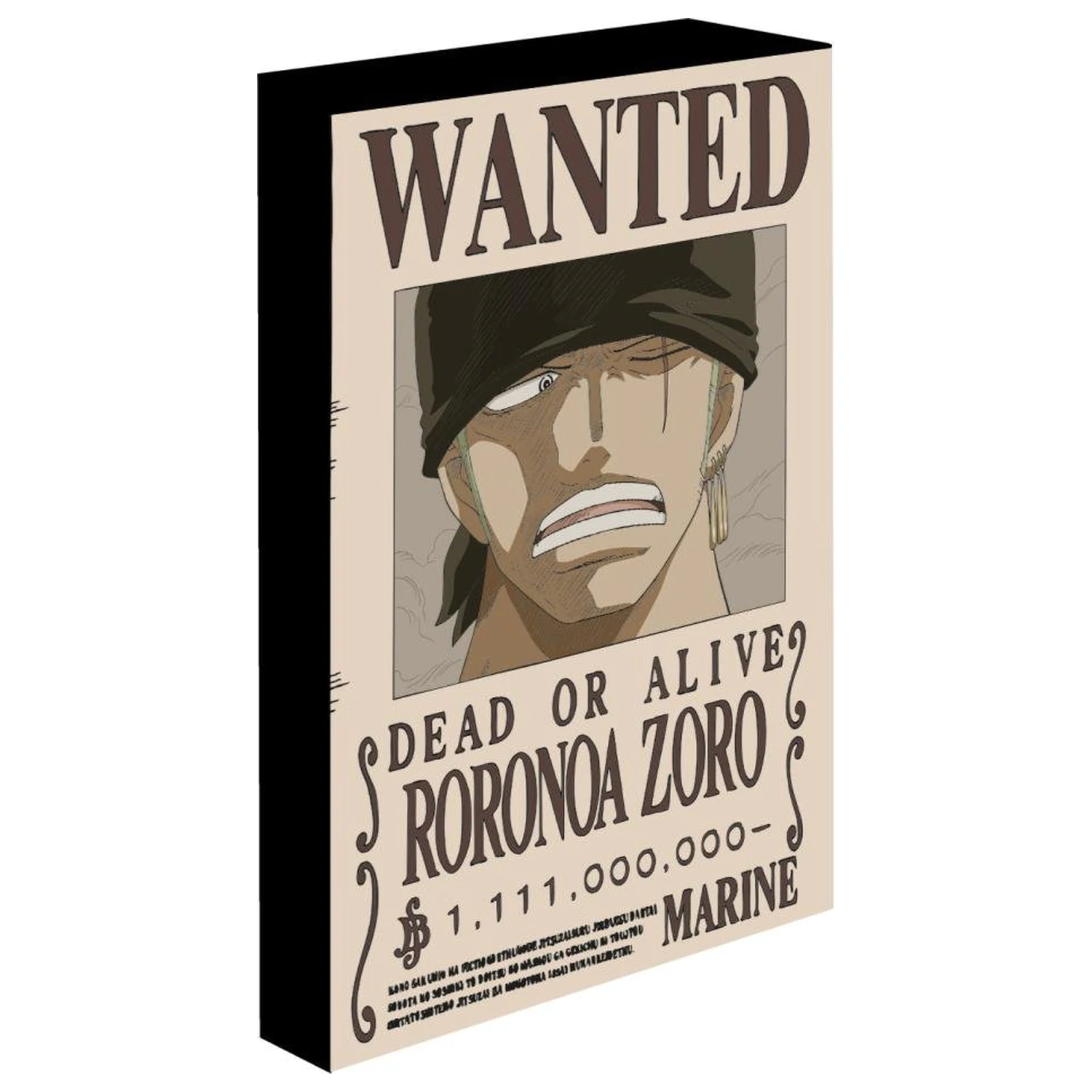 One Piece Zoro Wanted Leucht-Leinwand 40x30 cm Produktfoto