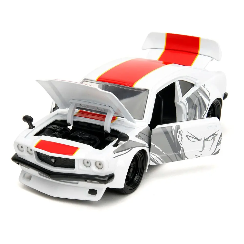One Punch Man Hollywood Rides Diecast Modell 1/24 1974 Mazda RX-3 mit One Punch Man Figur Produktfoto