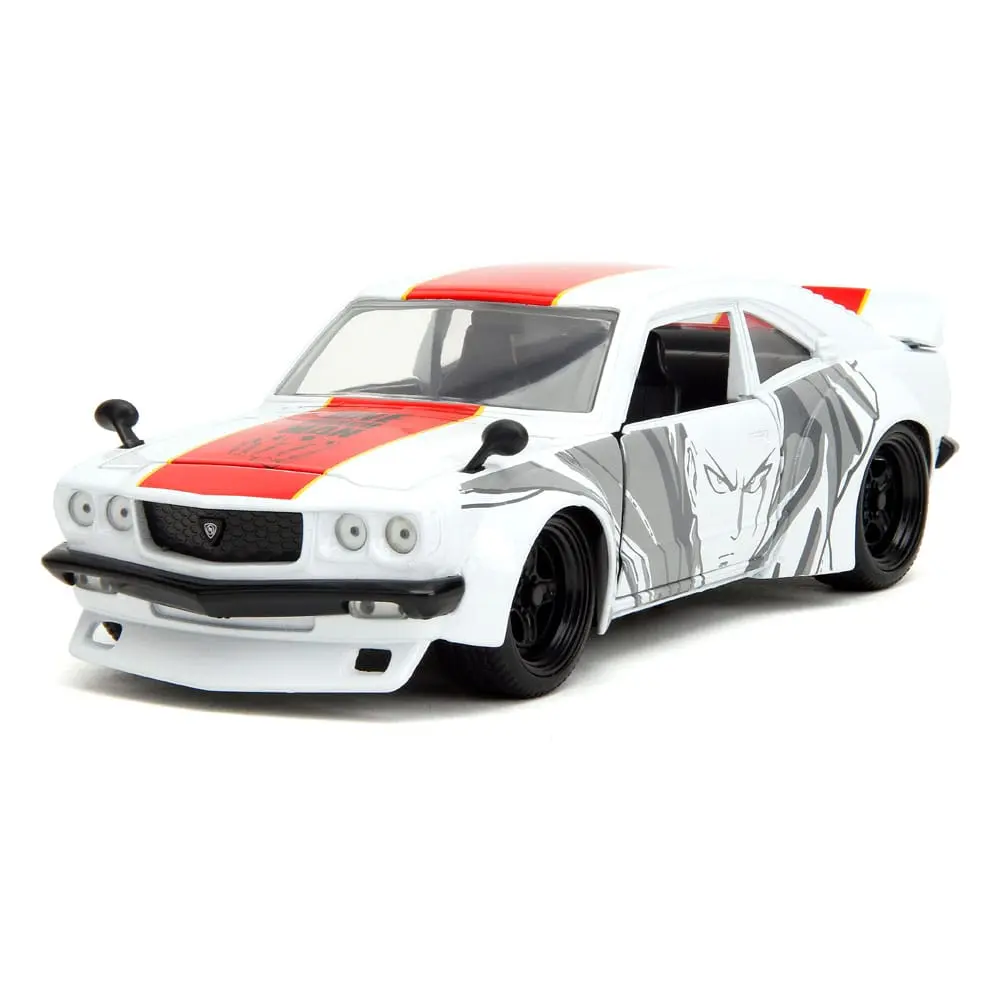 One Punch Man Hollywood Rides Diecast Modell 1/24 1974 Mazda RX-3 mit One Punch Man Figur Produktfoto