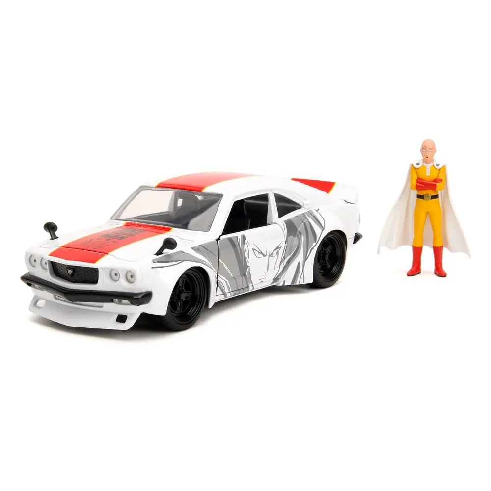 One Punch Man Hollywood Rides Diecast Modell 1/24 1974 Mazda RX-3 mit One Punch Man Figur Produktfoto