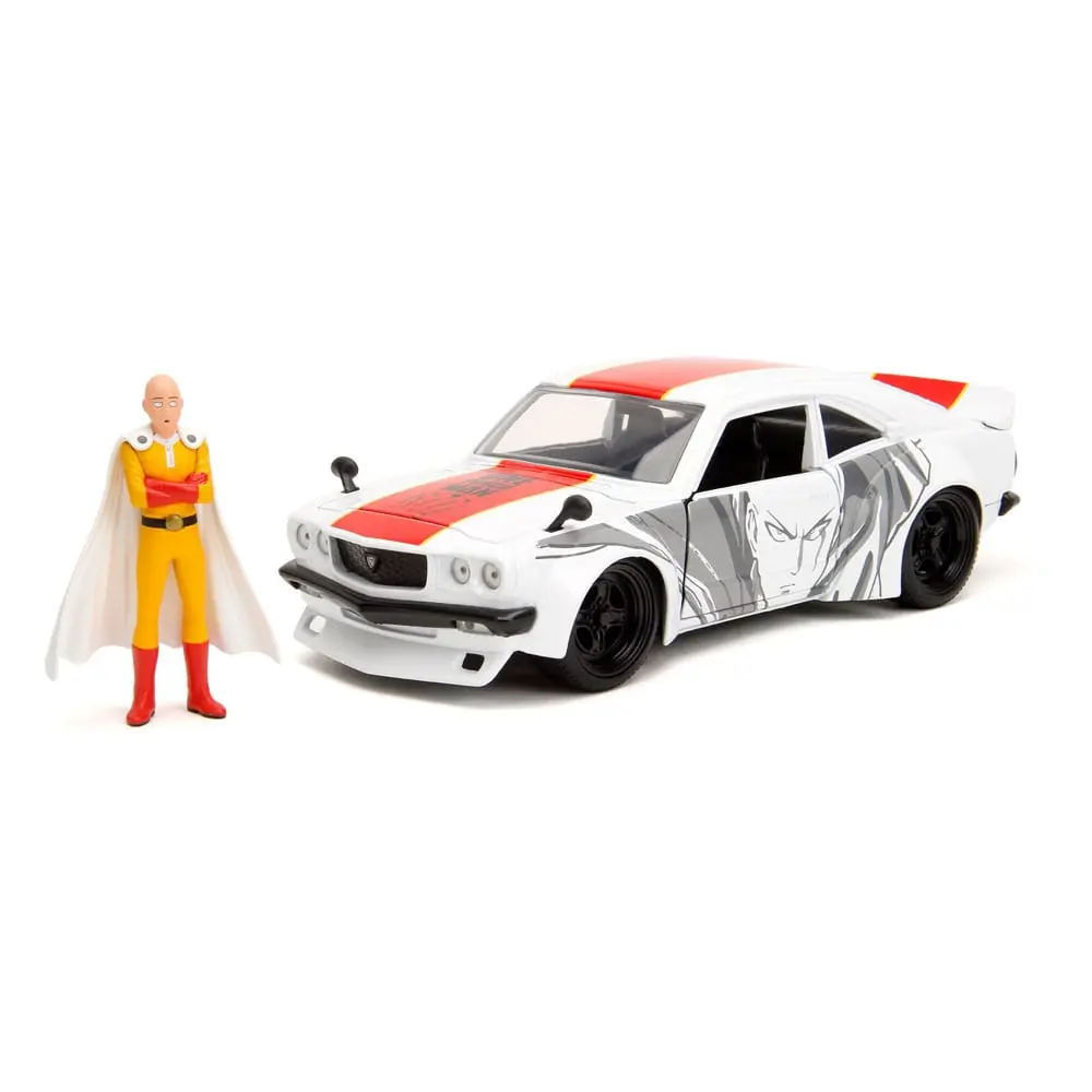 One Punch Man Hollywood Rides Diecast Modell 1/24 1974 Mazda RX-3 mit One Punch Man Figur Produktfoto