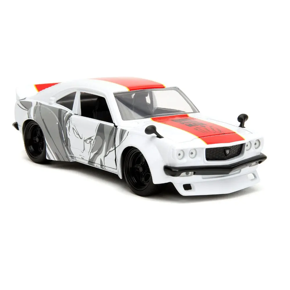 One Punch Man Hollywood Rides Diecast Modell 1/24 1974 Mazda RX-3 mit One Punch Man Figur Produktfoto