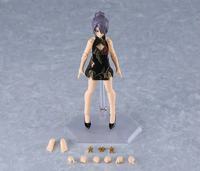 Original Character Figma Actionfigur Female Body (Mika) Mini Skirt Chinese Dress Outfit (Black) 13 cm Produktfoto