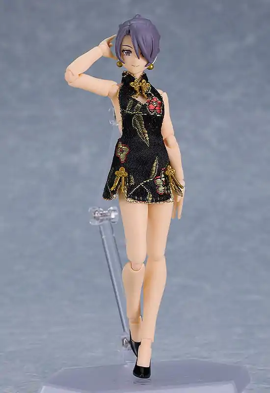 Original Character Figma Actionfigur Female Body (Mika) Mini Skirt Chinese Dress Outfit (Black) 13 cm Produktfoto