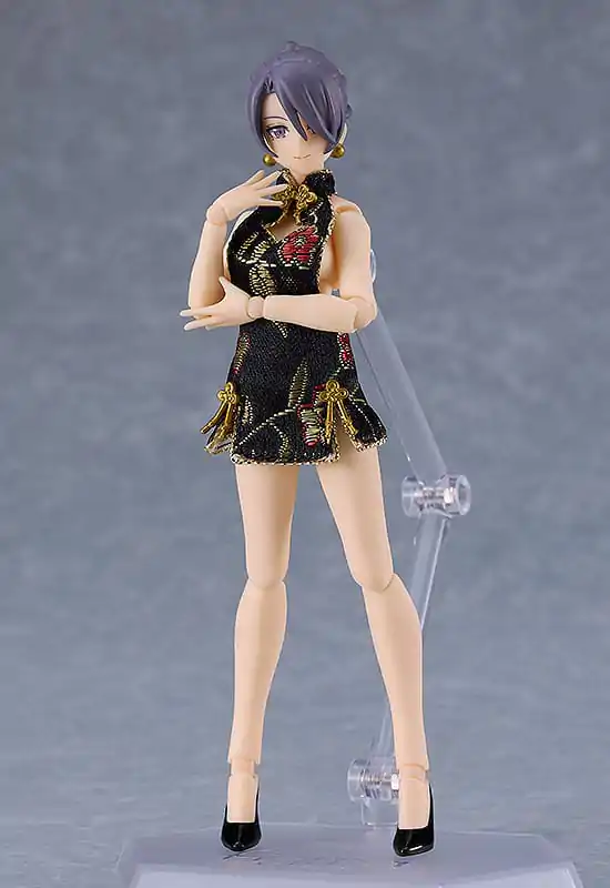 Original Character Figma Actionfigur Female Body (Mika) Mini Skirt Chinese Dress Outfit (Black) 13 cm Produktfoto