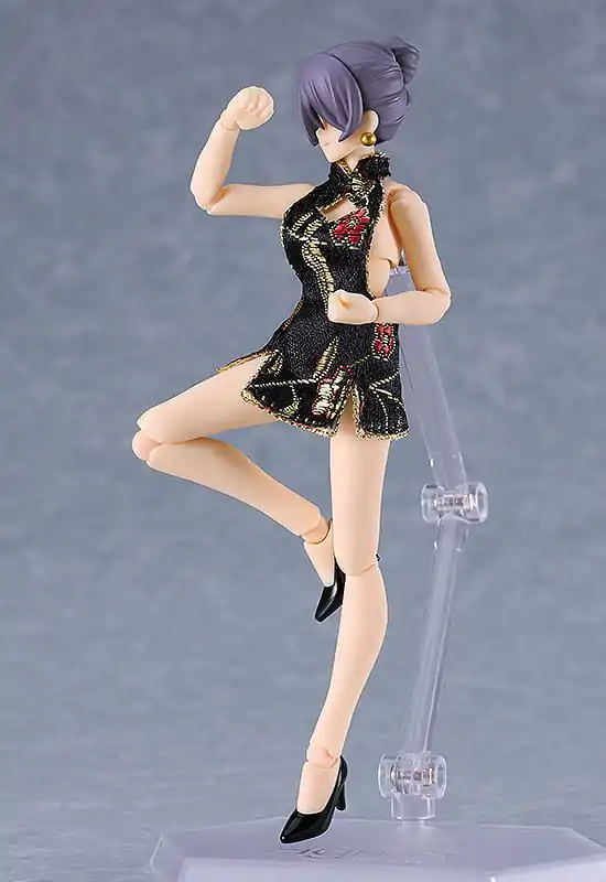 Original Character Figma Actionfigur Female Body (Mika) Mini Skirt Chinese Dress Outfit (Black) 13 cm Produktfoto