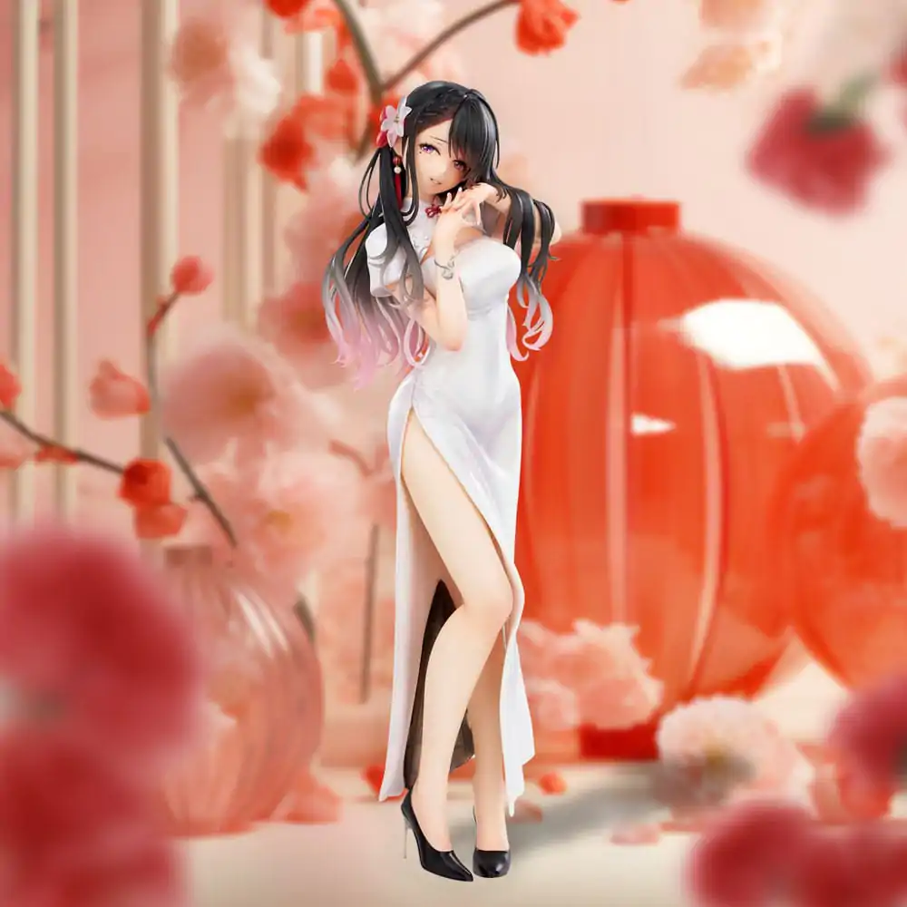 Original Illustration PVC Statue Mai Okuma illustration Healing-type white chinese dress lady 26 cm Produktfoto
