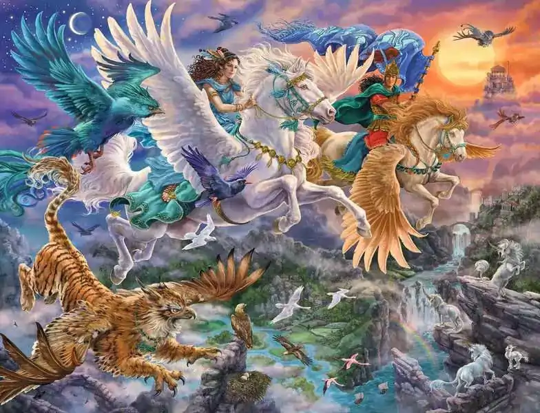 Original Ravensburger Quality Puzzle Auf dem Pegasus durch die Lüfte (2000 Teile) Produktfoto