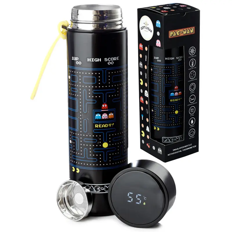 Pac-Man Thermosflasche aus Edelstahl mit Thermometer 450ml Produktfoto