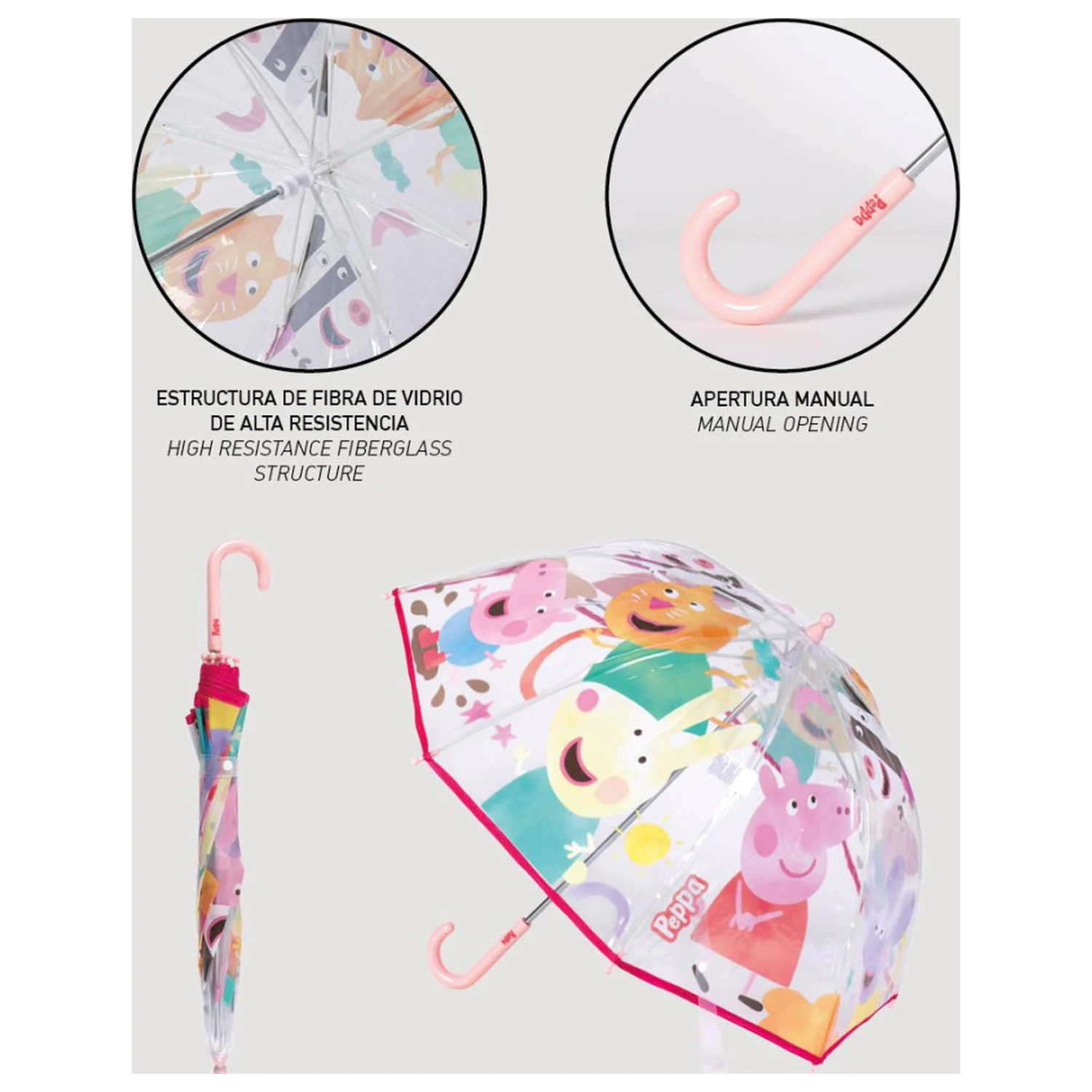 Peppa Pig Buddies Kinder Transparenter Regenschirm Ø71 cm Produktfoto