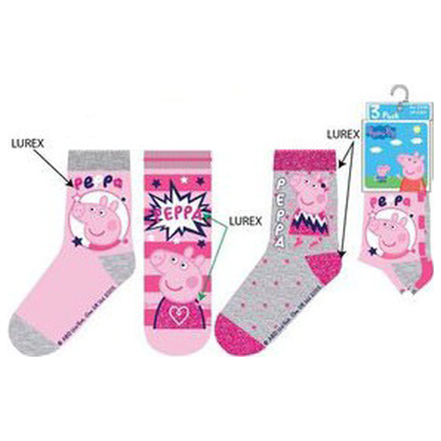 Peppa Pig Sparkle Steps Grau Kinder Socken 27/30 Produktfoto