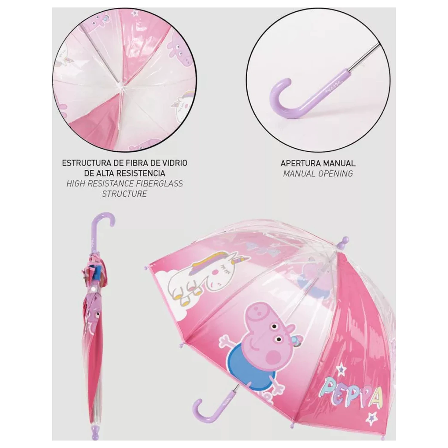 Peppa Pig Einhorn Kinder durchsichtiger Regenschirm Ø71 cm Produktfoto
