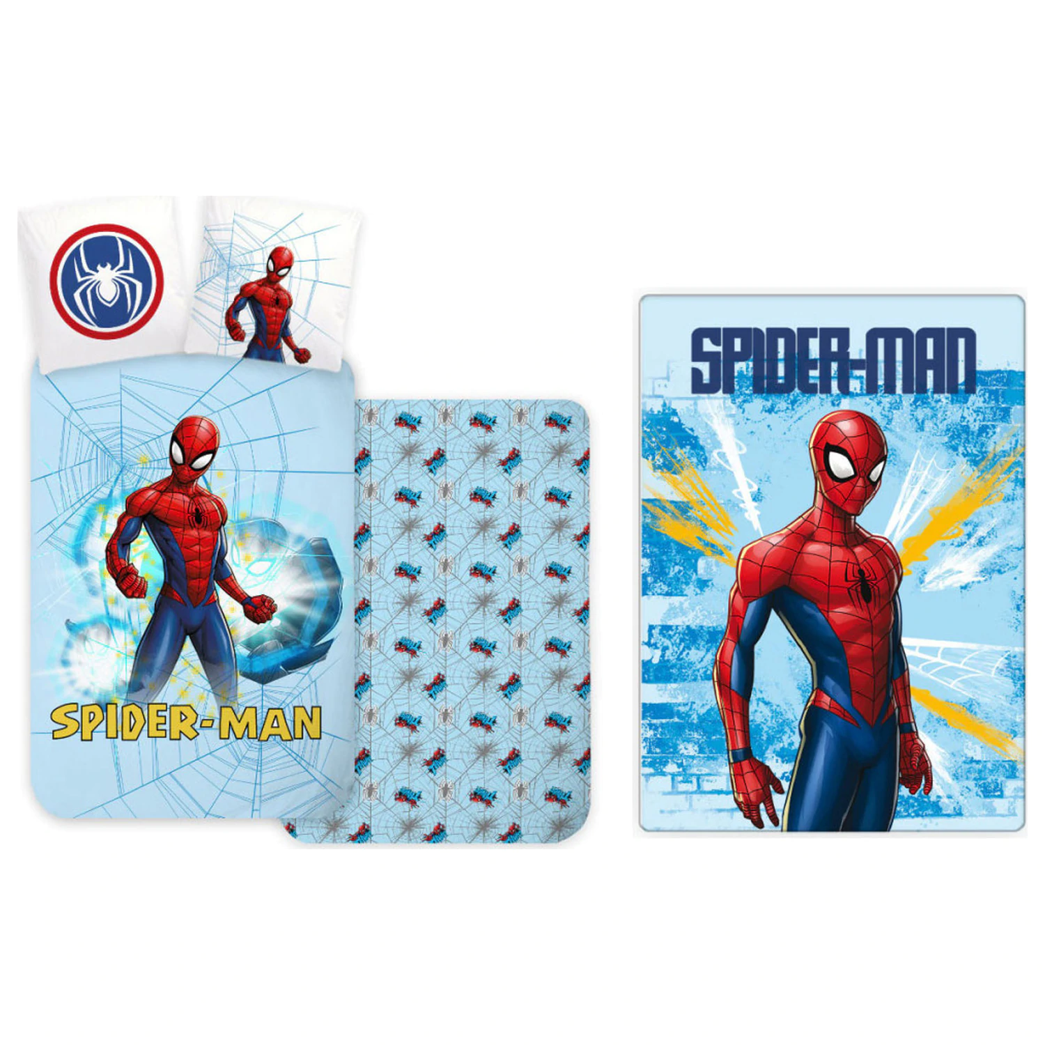 Spider-Man Hellblau Kinder, Vorschule Bettbezug und Fleecedecke Set Produktfoto