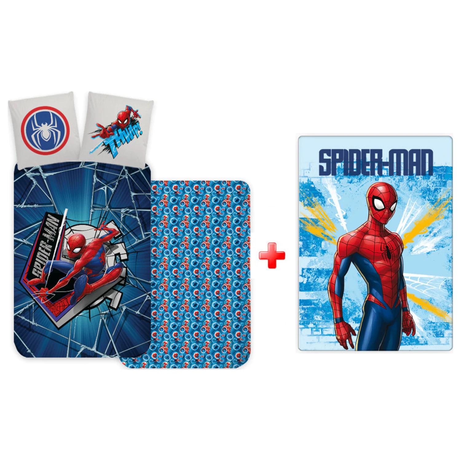 Spider-Man Light Thwip Kids, Vorschul Bettbezug und Fleece Decken Set Produktfoto